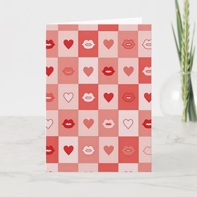 Valentines Kisses And Hearts Card (Front)