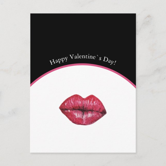 Valentines Kissing Lips Watercolor Postcard (Front)