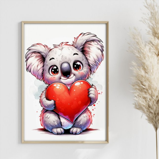 Valentines Koala Cute Koala Heart Customizable Poster (Creator Uploaded)