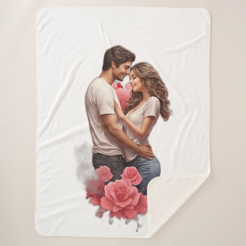 Valentines Large Blanket with Couple and Hearts