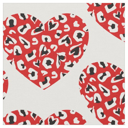 valentines leopard animal print heart red fabric