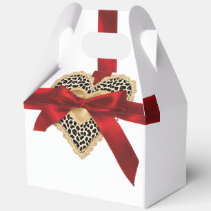Valentines Leopard Print Heart Red Ribbon Gift Box