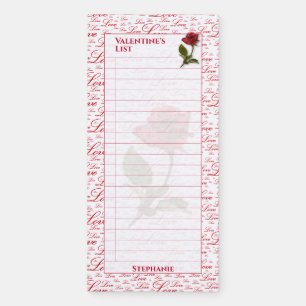 Valentine's List Pink Floating Hearts Pattern Ma Magnetic Notepad