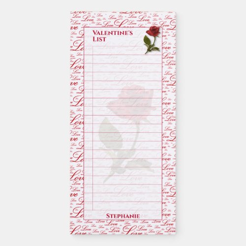 Valentines List  Pink Floating Hearts Pattern Ma Magnetic Notepad