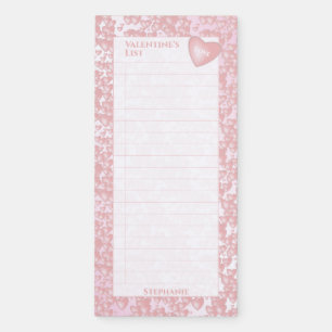 Valentine's List Pink Floating Hearts Pattern Magnetic Notepad