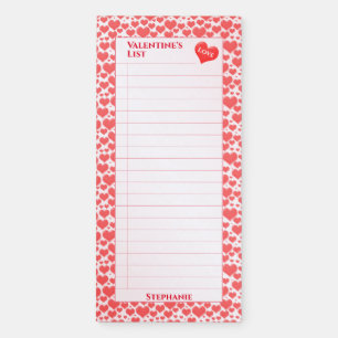 Valentine's List Red Floating Hearts Pattern Magnetic Notepad
