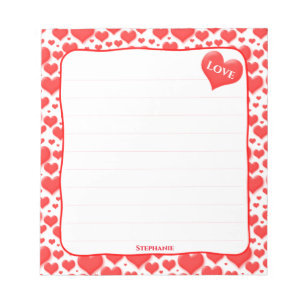 Valentine's List Red Floating Hearts Pattern Notepad