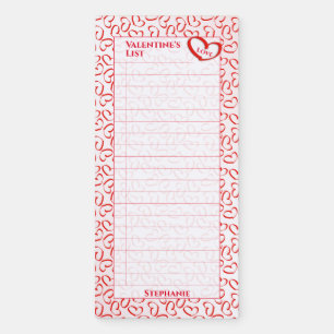 Valentine's List Red Random Open Hearts Pattern Magnetic Notepad