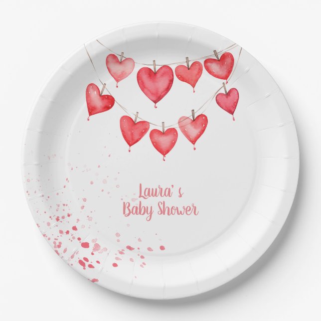 Valentine's Little Sweetheart Pink Baby Paper Plates (Front)