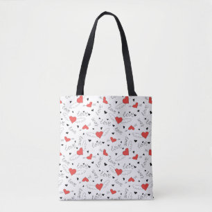 Valentines love bird red heart pattern tote bag
