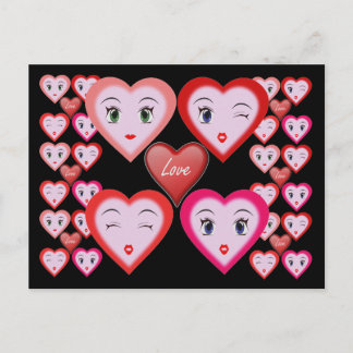Valentines Love Candy Hearts and Faces Postcard