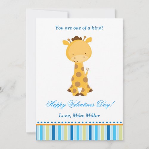 Valentines Love Day Kids Giraffe Blue Card