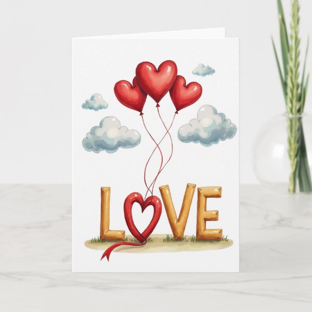 Valentines Love Heart Balloons Card (Front)