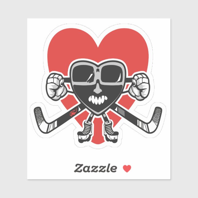 Valentines love Heart Showing Hockey Skills Love Sticker (Sheet)