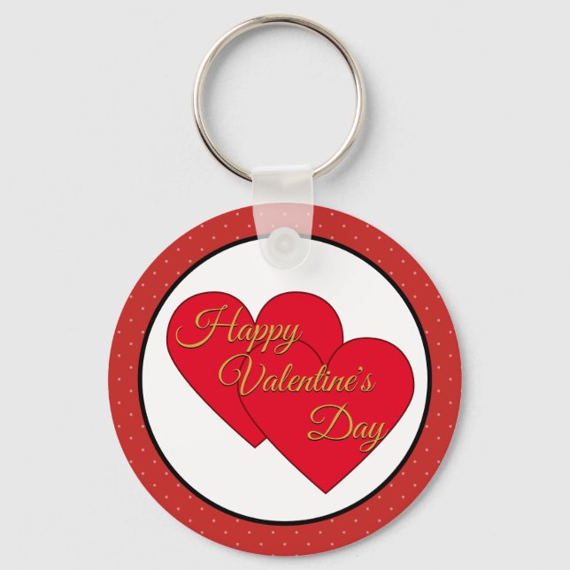 Valentine's Love Hearts And Polka Dots Keychain (Front)