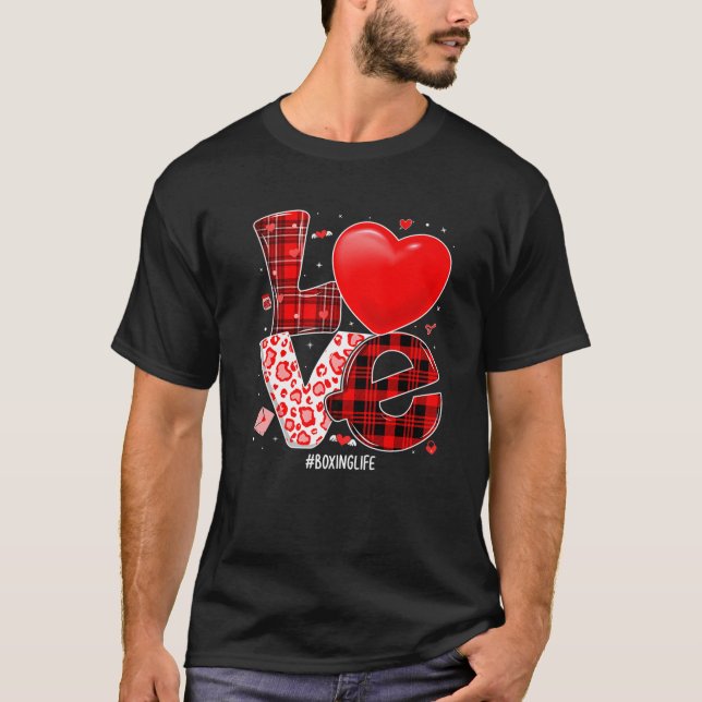 Valentines Love Hearts Boxing Buffalo Plaid Leopar T-Shirt (Front)