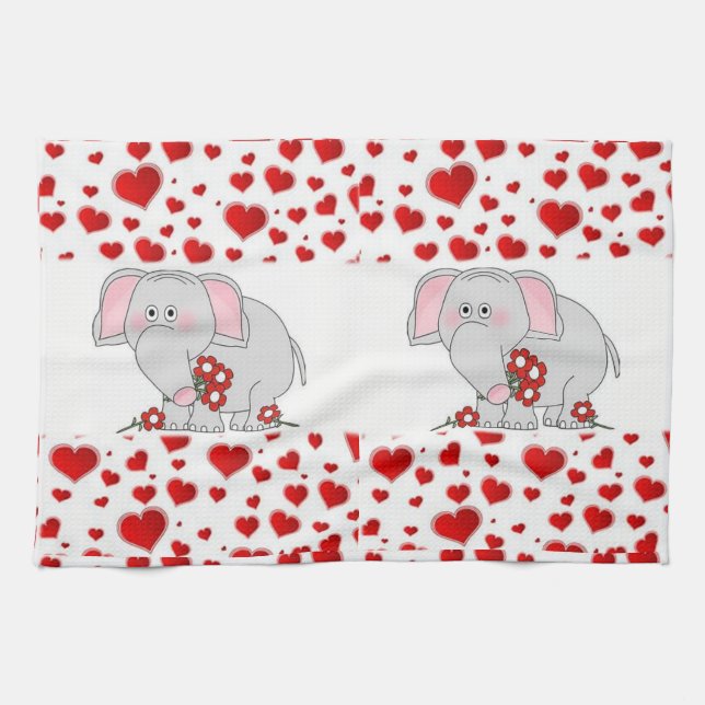 valentines love kitchen hand towel Elephant (Horizontal)