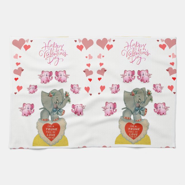 valentines love kitchen hand towel Elephant (Horizontal)