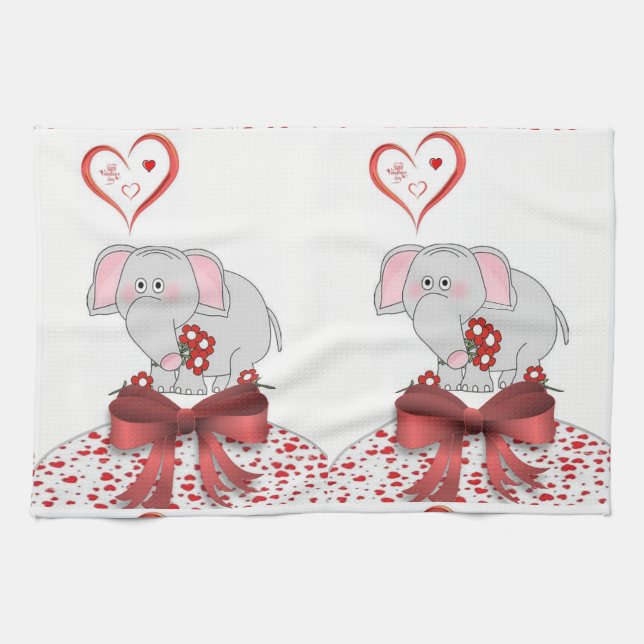 valentines love kitchen hand towel Elephant (Horizontal)