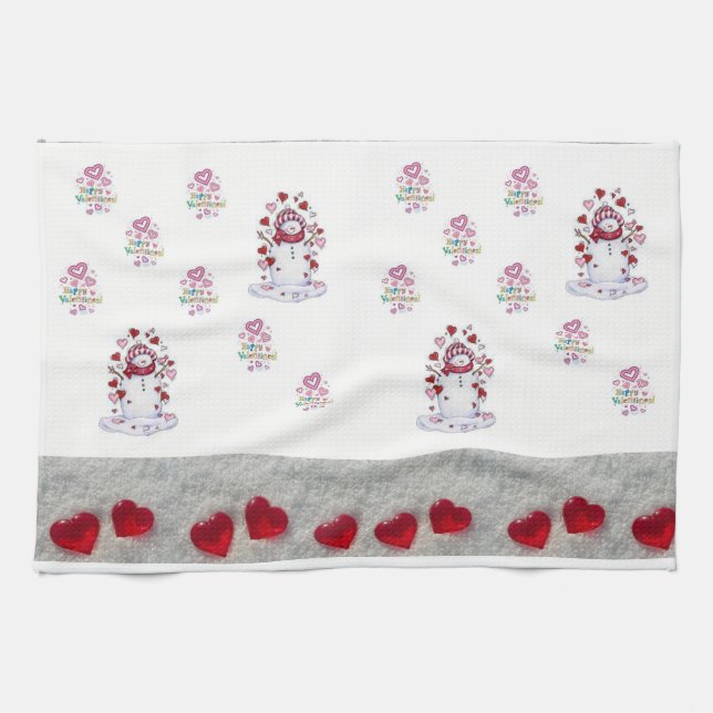 valentines love kitchen hand towel Snowman (Horizontal)