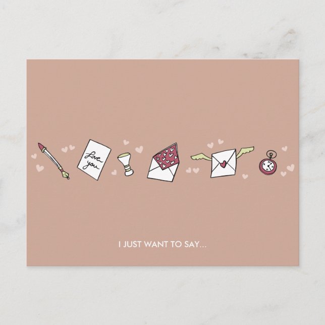 Valentine's love letter, beige minimalist romantic holiday postcard (Front)