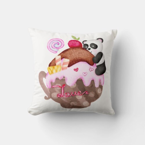 Valentines Love Panda Mug Throw Pillow