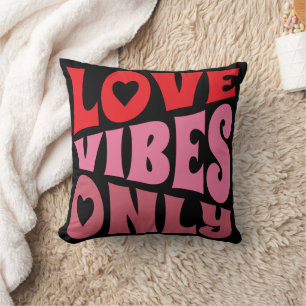 Valentines Love Vibes Typography Red Pink Black Throw Pillow