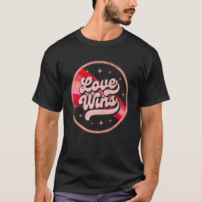 Valentines Love Wins Pink Rainbow Lesbian Gay LGBT T-Shirt (Front)