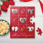 Valentine's Marriage Proposal Will You Merry Me XO Jigsaw Puzzle<br><div class="desc">Pop the question on valentine's day with our fun and trendy, will you marry me? custom 5 photo layout jigsaw puzzle. Our design features a fun tic tac toe design with heart shapes for you to add your own images. "Will you marry me?" is designed in a trendy black typographic...</div>