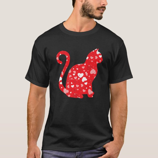 Valentines Matching Couple Love Hearts Cat Kitten T-Shirt (Front)