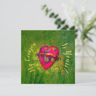 Valentines Mexican Vintage Red Heart W/ Green Card