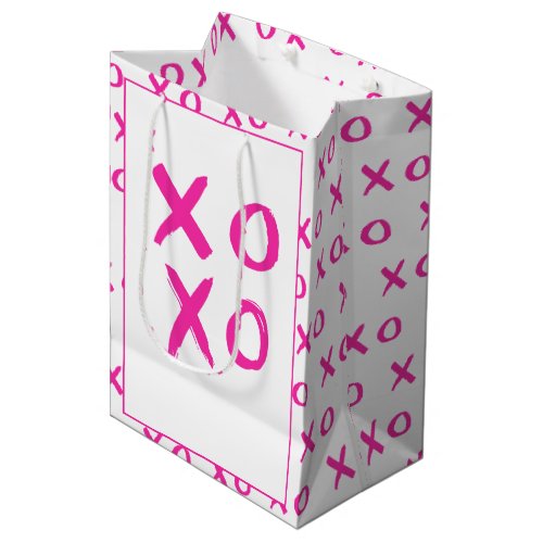 Valentines Modern XOXO White hot Pink Medium Gift Bag