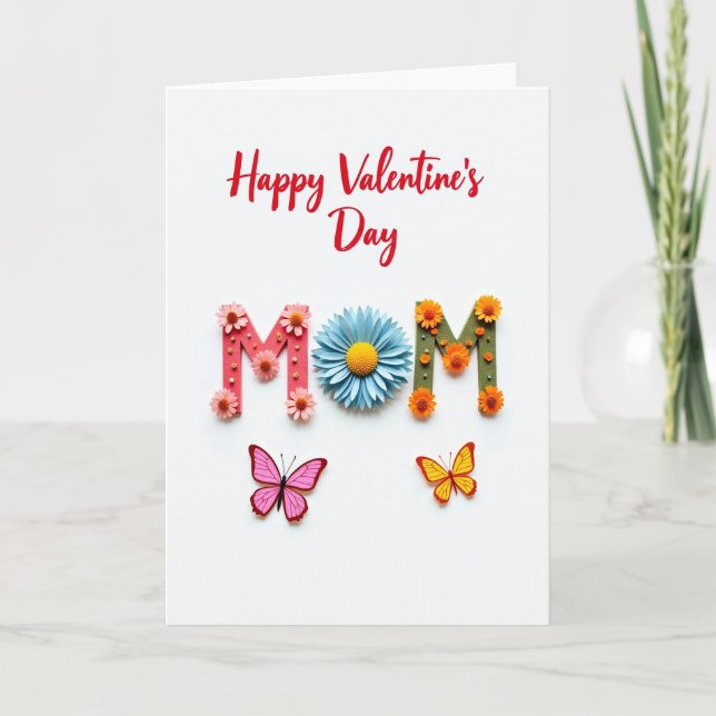 Valentines Mom Beaded Flowers Card (Front)