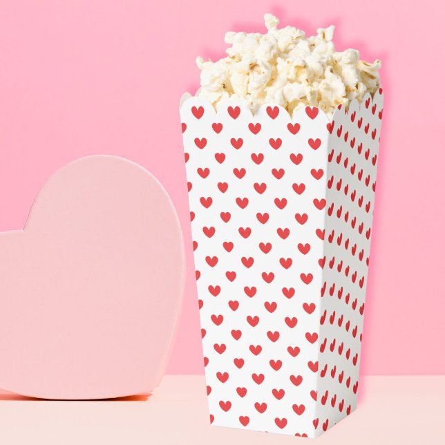 Valentines Movie Night Red Heart Pattern  Favor Boxes (galentines day girls party snack heart pattern popcorn box)