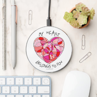 Valentine's My Heart Belongs to You Doodle Heart Wireless Charger