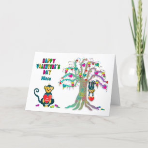 Valentine's Niece Kids Monkey Heart Tree Card