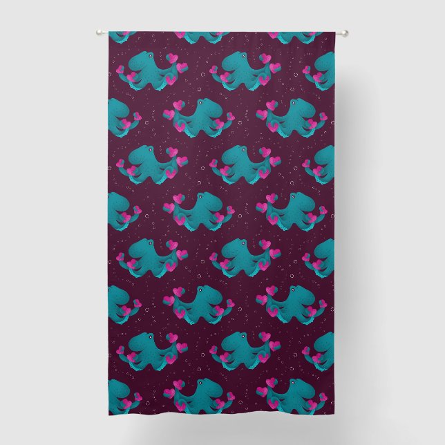 Valentine's Octopus and Hearts Blackout Curtains (Front)