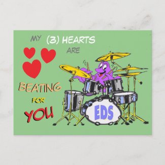 Valentines Octopus Cartoon 3 Hearts Cust. Postcard