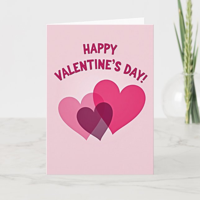 Valentines Overlapping Pink Hearts Card (Front)