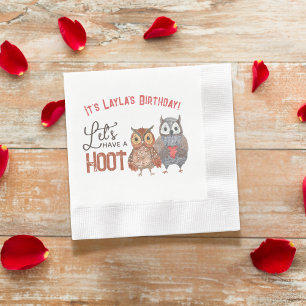 Valentine's Owl Let's Have a Hoot Birthday Party Napkins