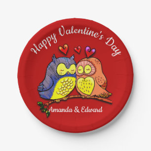 Valentine's Owls Couple Paper Plates