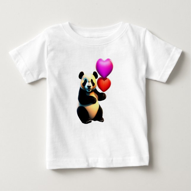Valentine's Panda & Heart Balloon, Valentine's Day Baby T-Shirt (Front)