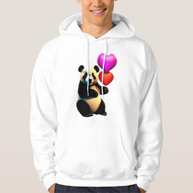 Valentine's Panda & Heart Balloon, Valentine's Day Hoodie (Front)