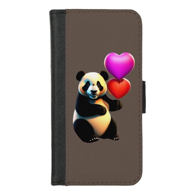 Valentine's Panda & Heart Balloon, Valentine's Day iPhone Wallet Case (Front)