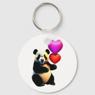 Valentine's Panda & Heart Balloon, Valentine's Day Keychain