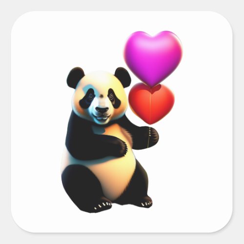 Valentines Panda  Heart Balloon Valentines Day Square Sticker