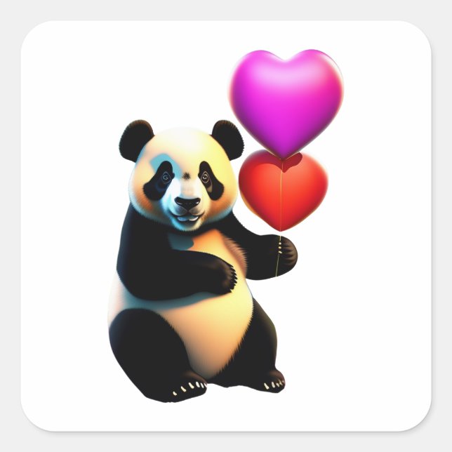 Valentine's Panda & Heart Balloon, Valentine's Day Square Sticker (Front)
