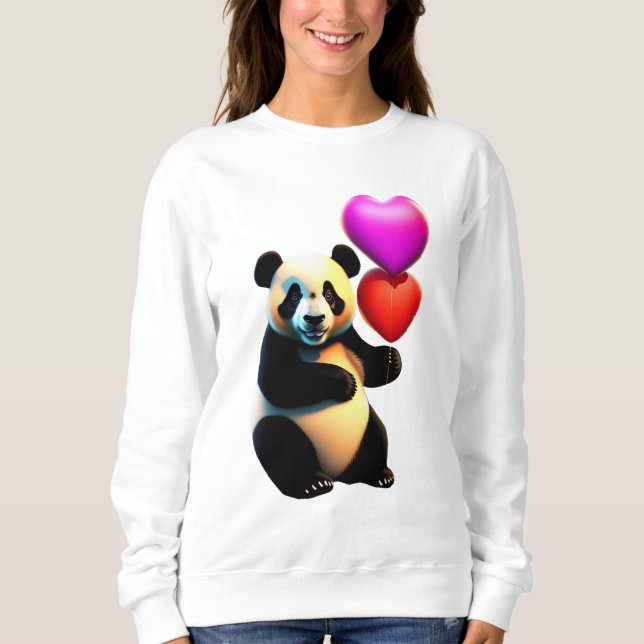 Valentine's Panda & Heart Balloon, Valentine's Day Sweatshirt (Front)