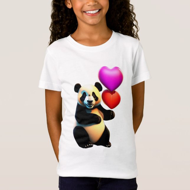 Valentine's Panda & Heart Balloon, Valentine's Day T-Shirt (Front)