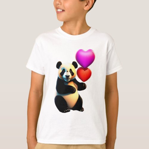 Valentines Panda  Heart Balloon Valentines Day T_Shirt